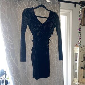 Bear Dance Black Velvety Long Sleeve Mini Dress